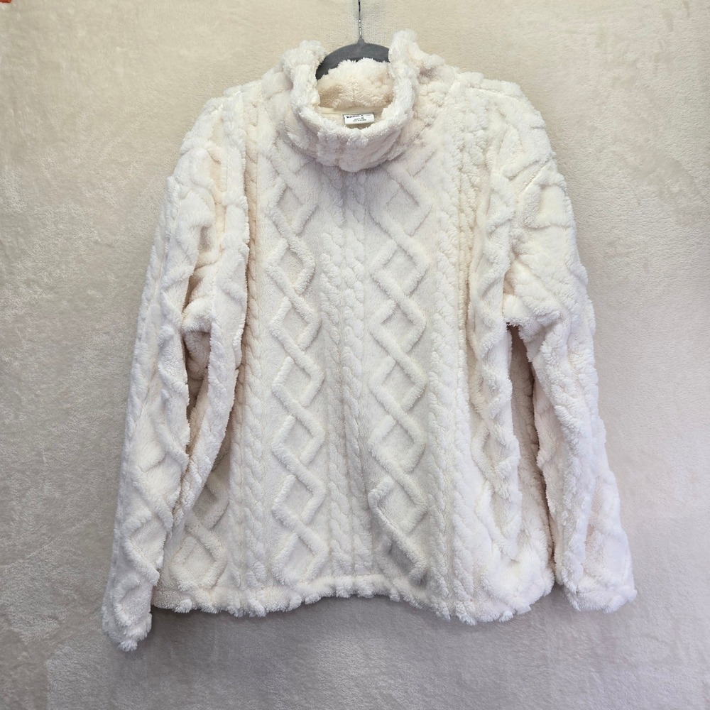 NWT Eddie Bauer Women XL Ivory Ultrasoft Cable Fleece Pullover Mock Neck Sweater